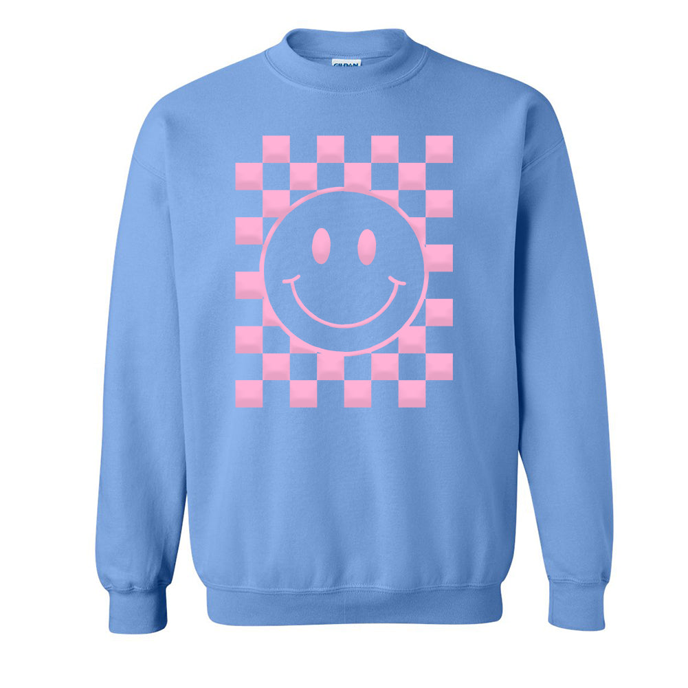 'Smiley Check' Puff Design Crewneck Sweatshirt