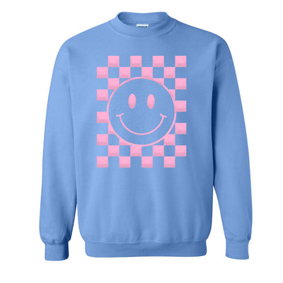 'Smiley Check' Puff Design Crewneck Sweatshirt