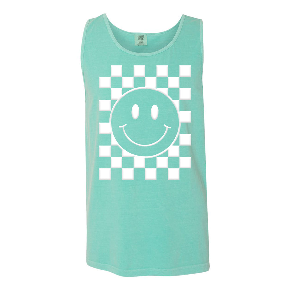 'Smiley Check' Puff Design Tank Top