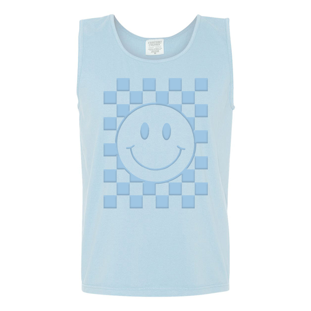 'Smiley Check' Puff Design Tank Top