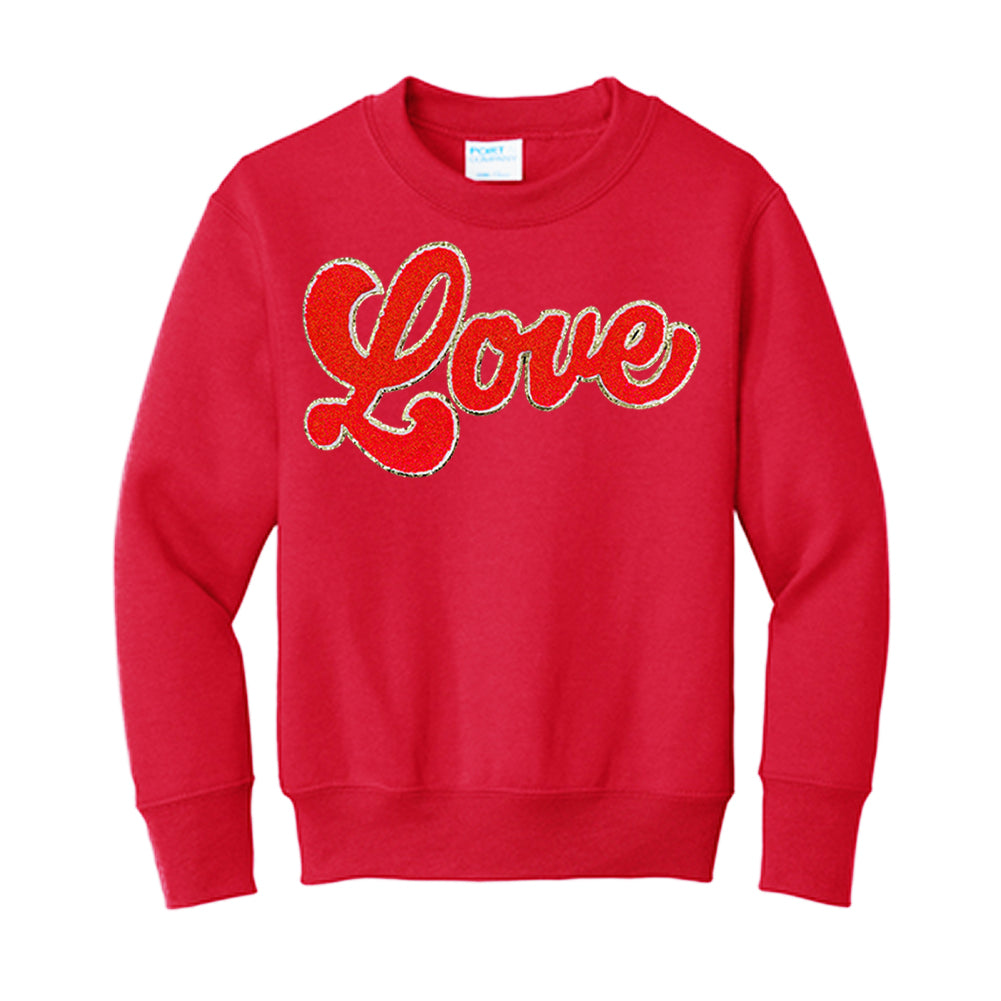 Kids Script Red Love Letter Patch Crewneck Sweatshirt