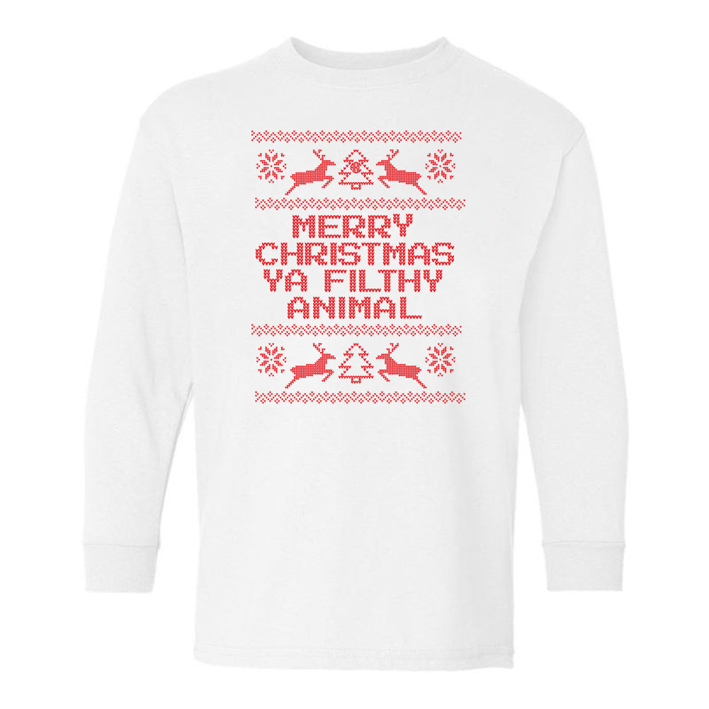 Kids Monogrammed 'Merry Christmas Ya Filthy Animal' Long Sleeve T-Shirt