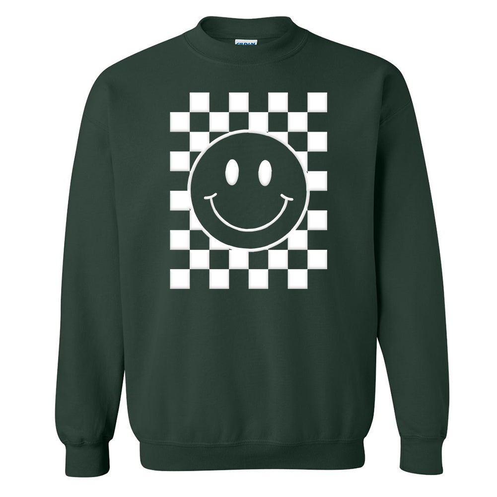 'Smiley Check' Puff Design Crewneck Sweatshirt