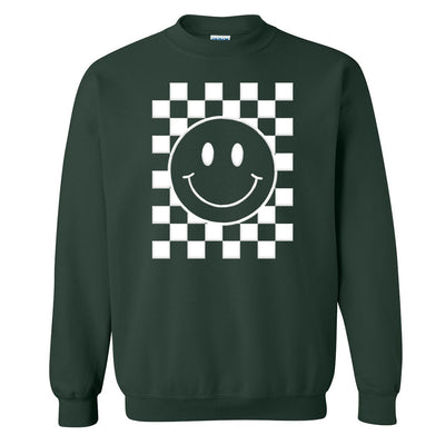 'Smiley Check' Puff Design Crewneck Sweatshirt