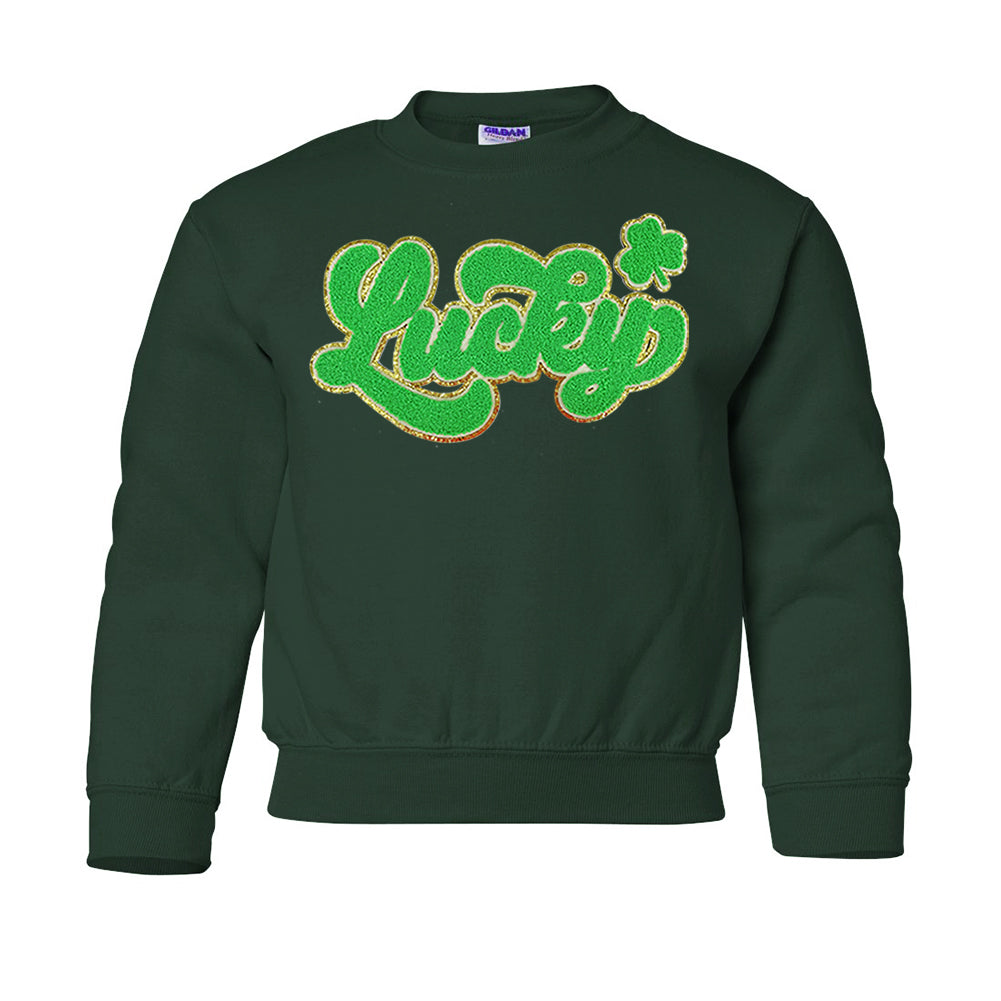 Kids Script Bright Green Lucky Letter Patch Sweatshirt