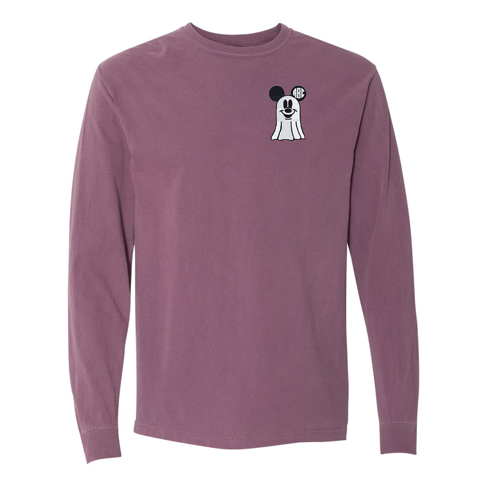 Monogrammed Mickey Ghost Comfort Colors Long Sleeve T-Shirt