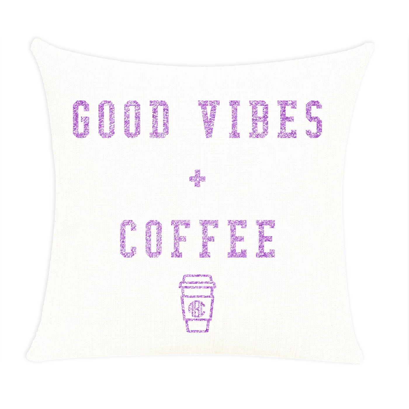 Monogrammed 'Good Vibes + Coffee' Throw Pillow