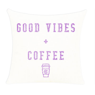 Monogrammed 'Good Vibes + Coffee' Throw Pillow