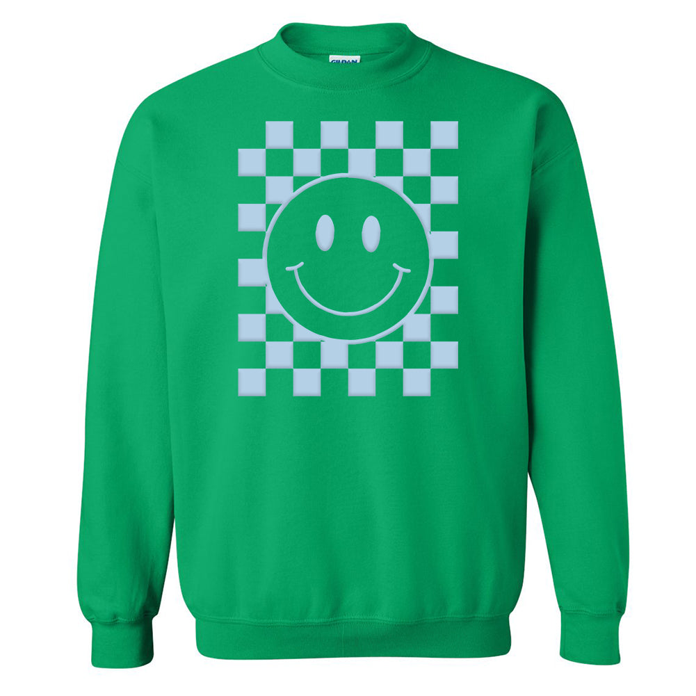 'Smiley Check' Puff Design Crewneck Sweatshirt