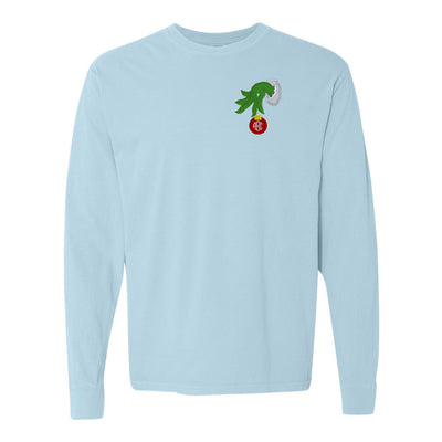 Monogrammed Grinch Hand Comfort Colors Long Sleeve T-Shirt