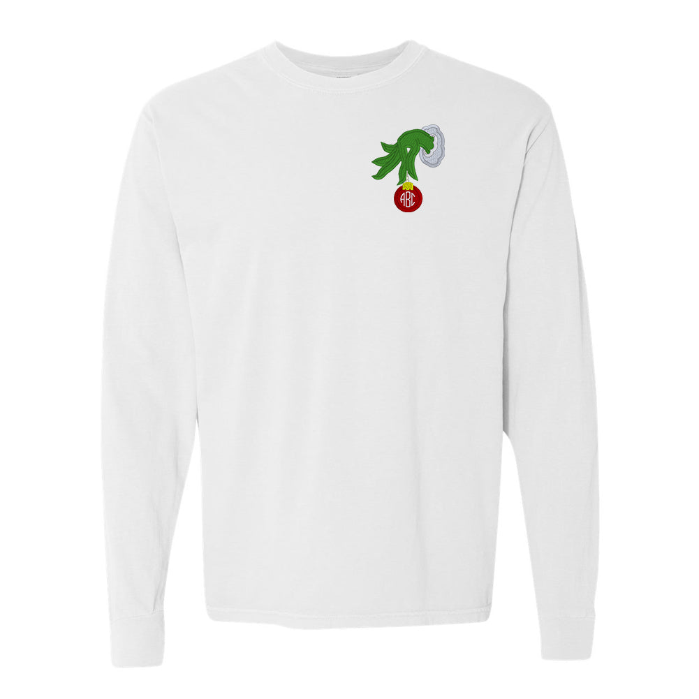 Monogrammed Grinch Hand Comfort Colors Long Sleeve T-Shirt