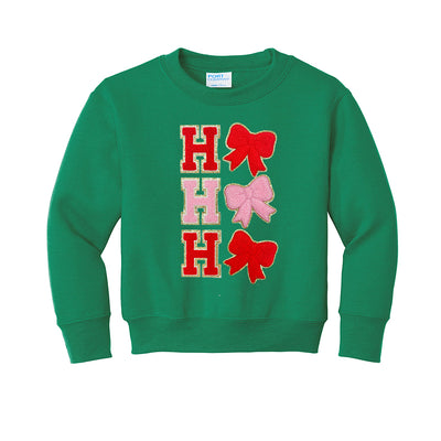 Kids Ho Ho Ho Bows Letter Patch Crewneck Sweatshirt