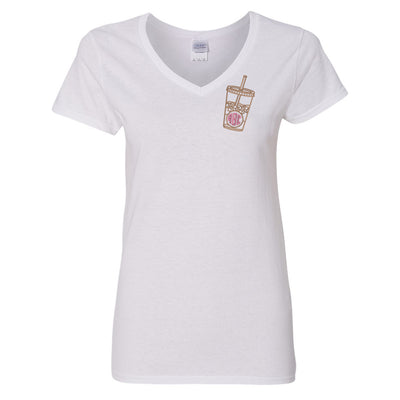 Monogrammed Iced Coffee V-Neck T-Shirt