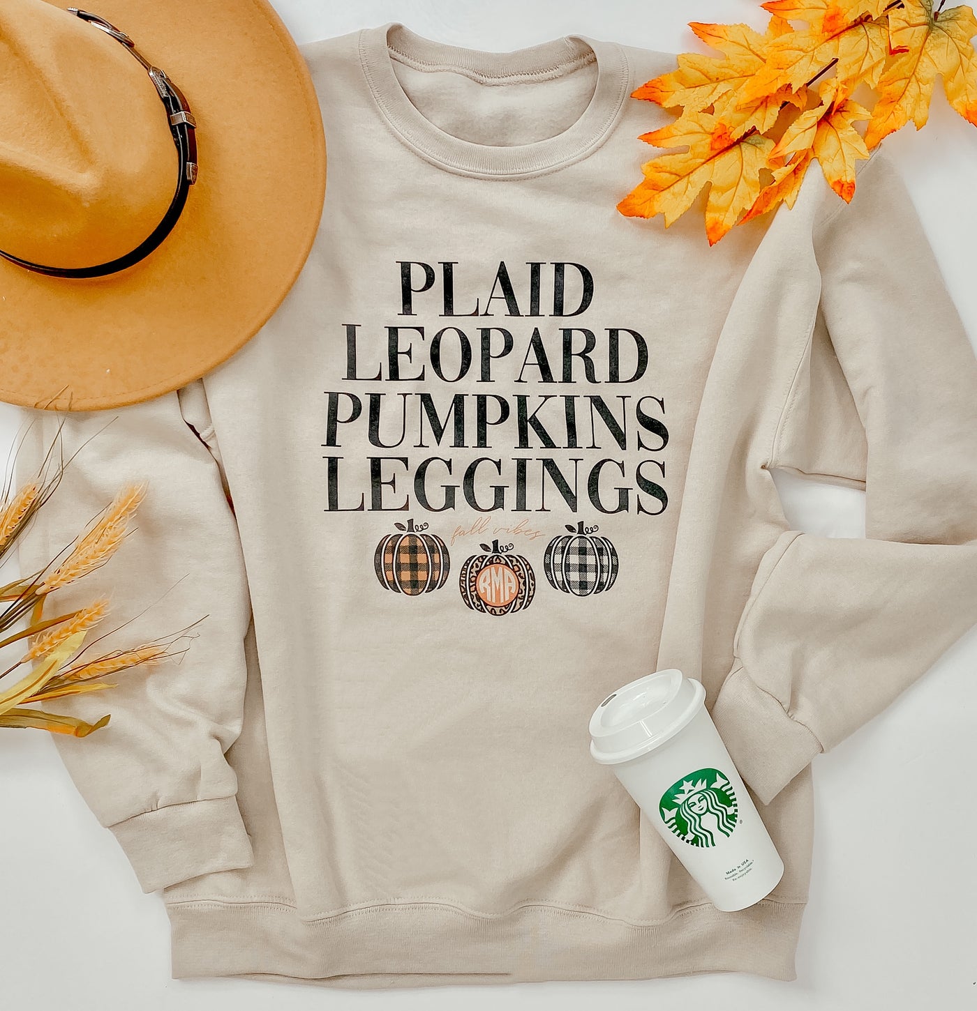 Monogrammed 'Plaid, Leopard, Pumpkins' Crewneck Sweatshirt