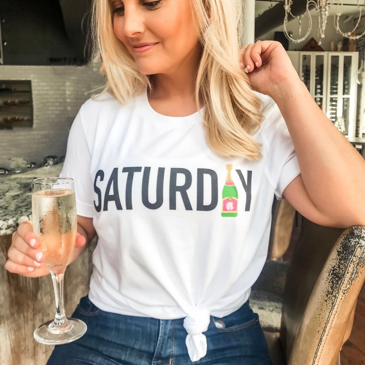 shelby lowery 'Saturday' Monogram t-shirt woth champagne