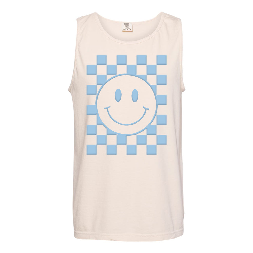 'Smiley Check' Puff Design Tank Top