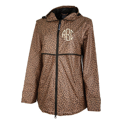 Monogrammed Leopard New Englander Full Zip Rain Jacket