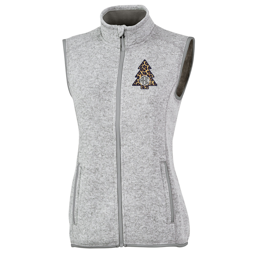 Monogrammed Leopard Christmas Tree Heathered Fleece Vest