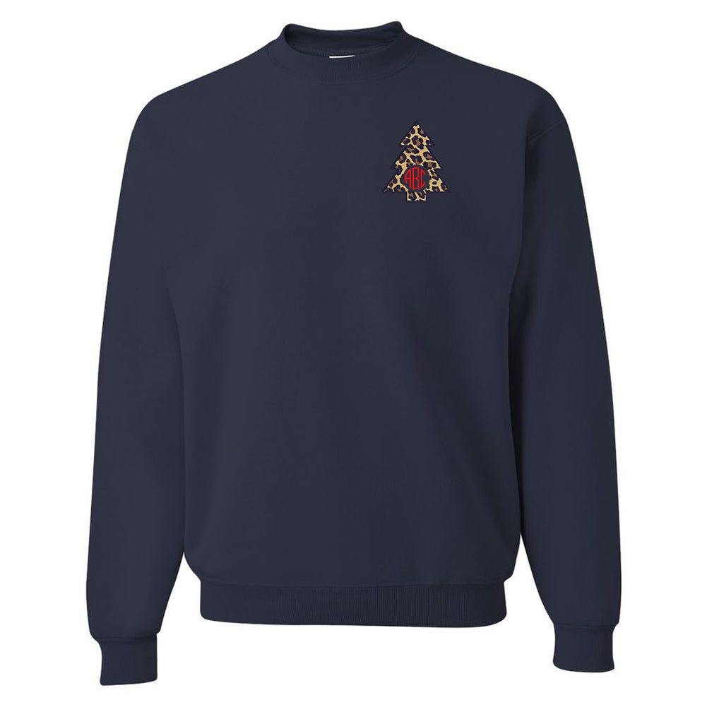 Monogrammed Leopard Christmas Tree Crewneck Sweatshirt