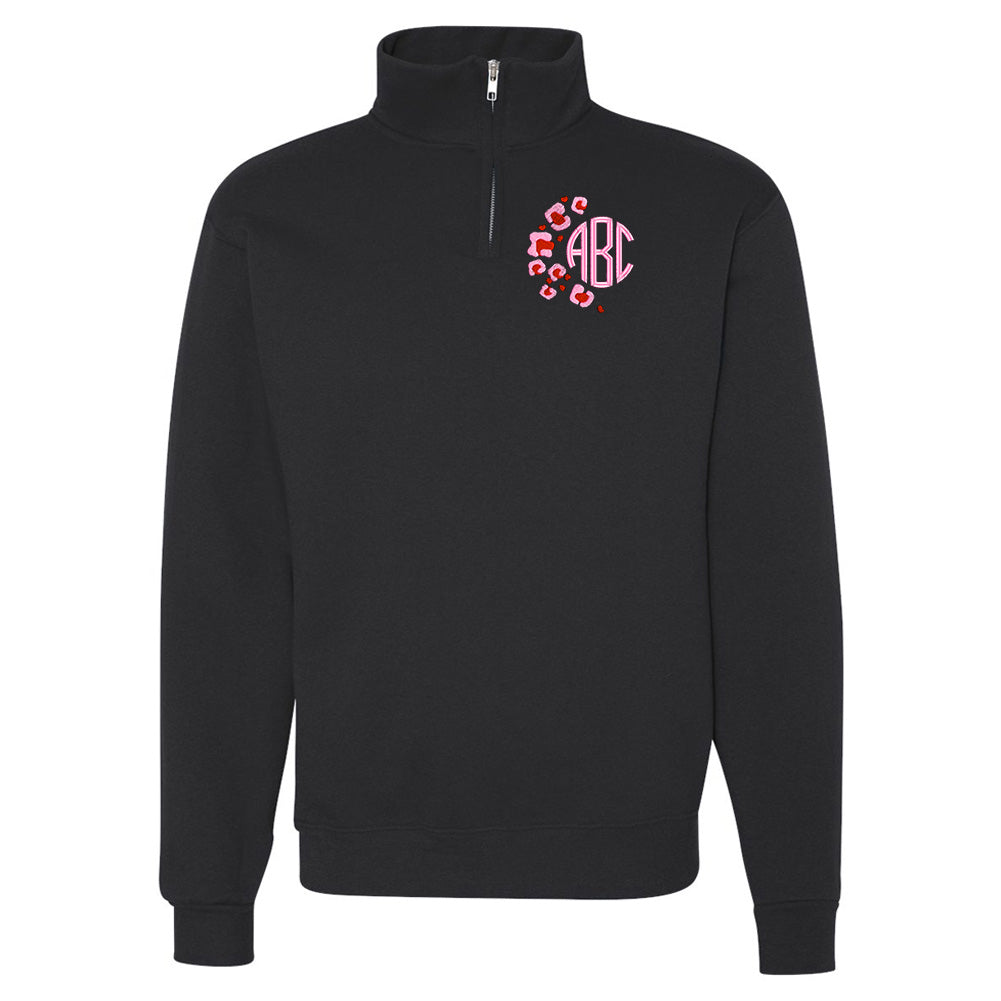 Monogrammed Pink Leopard Quarter Zip Sweatshirt