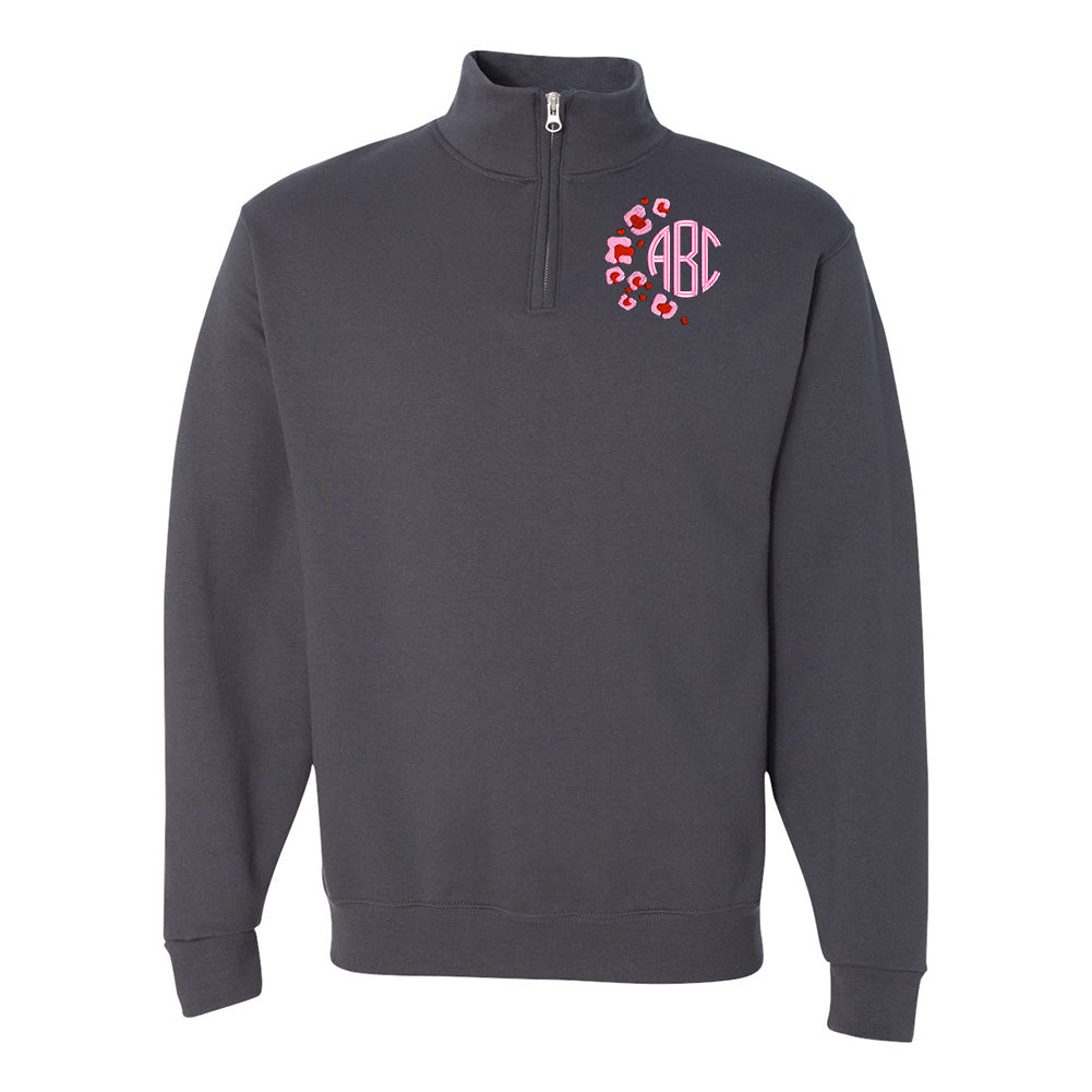 Monogrammed Pink Leopard Quarter Zip Sweatshirt