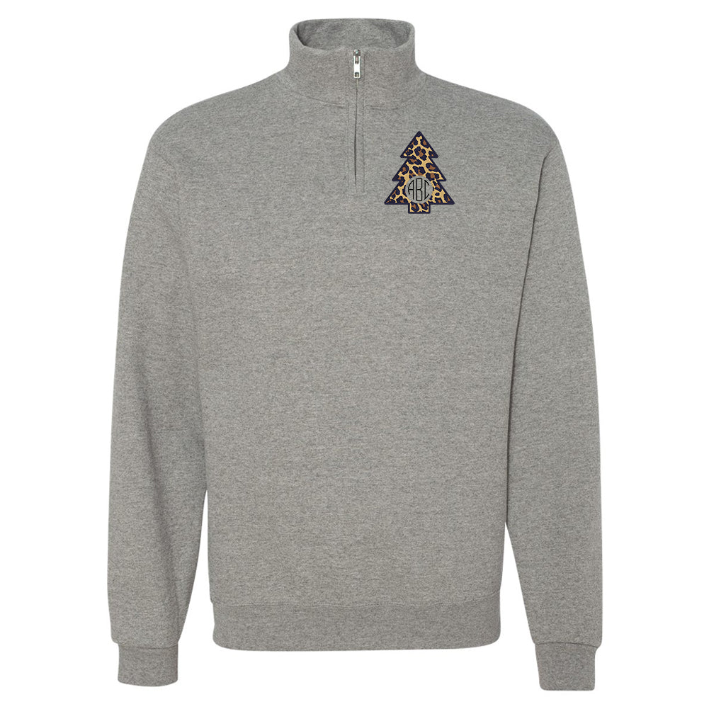 Monogrammed Leopard Christmas Tree Quarter Zip Sweatshirt