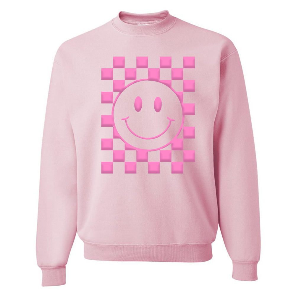 'Smiley Check' Puff Design Crewneck Sweatshirt