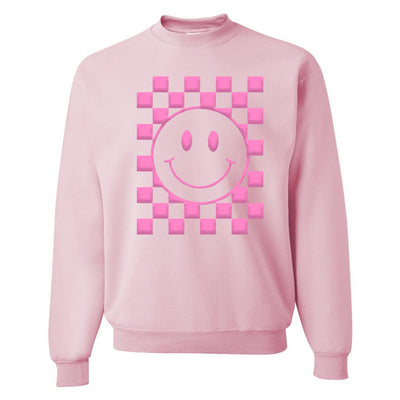 'Smiley Check' Puff Design Crewneck Sweatshirt