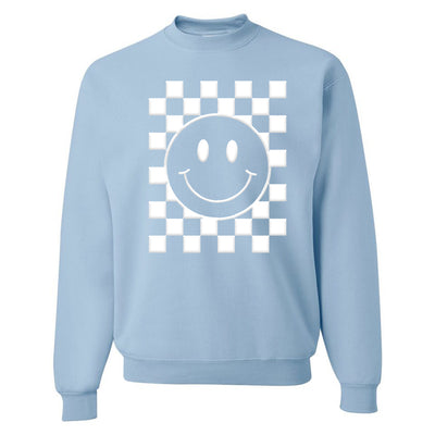 'Smiley Check' Puff Design Crewneck Sweatshirt