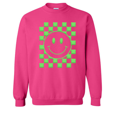 'Smiley Check' Puff Design Crewneck Sweatshirt