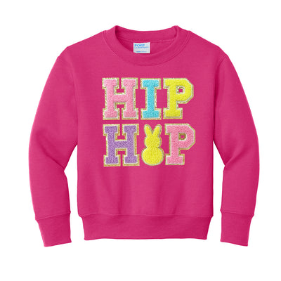 Kids Hip Hop Letter Patch Crewneck Sweatshirt