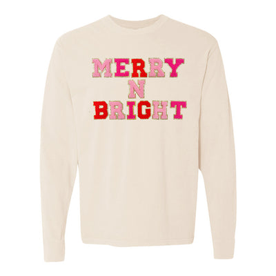 Merry N Bright Letter Patch Comfort Colors Long Sleeve T-Shirt