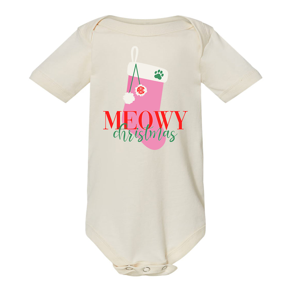Monogrammed Infant 'Meowy Christmas' Onesie