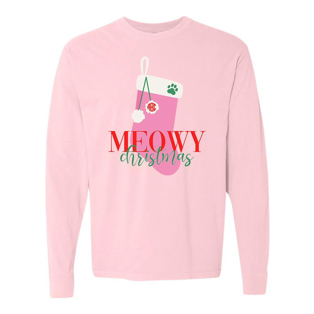 Monogrammed 'Meowy Christmas' Long Sleeve T-Shirt