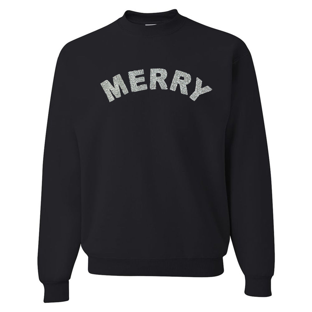Silver Merry Letter Patch Crewneck Sweatshirt