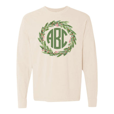 Monogrammed 'Mistletoe Wreath' Long Sleeve T-Shirt