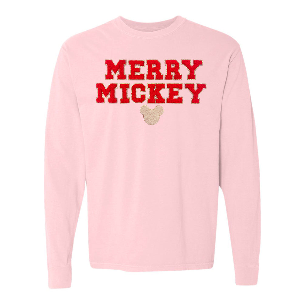 Merry Mickey Letter Patch Comfort Colors Long Sleeve T-Shirt