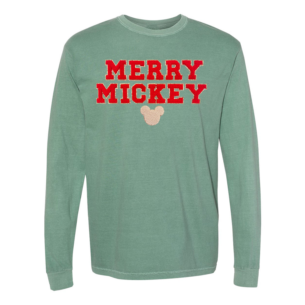 Merry Mickey Letter Patch Comfort Colors Long Sleeve T-Shirt