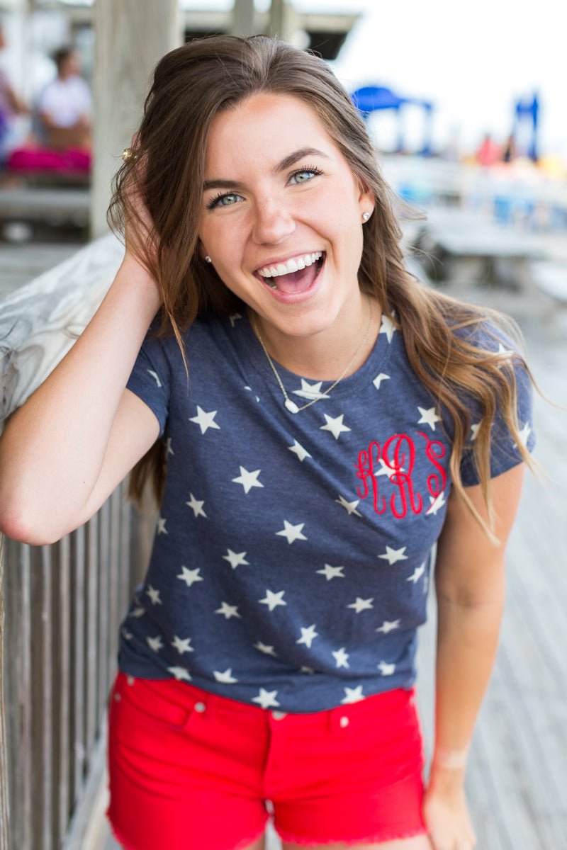 Monogrammed Americana Vintage Stars T-Shirt - United Monograms