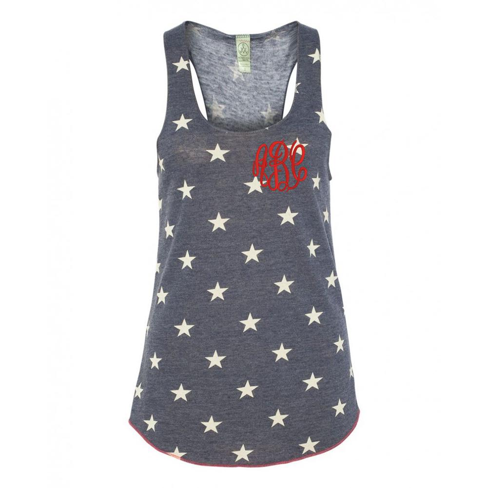 Monogrammed Vintage Americana Stars Racerback Tank - United Monograms