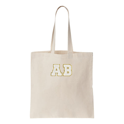 Initialed Letter Patch Cotton Canvas Tote Bag