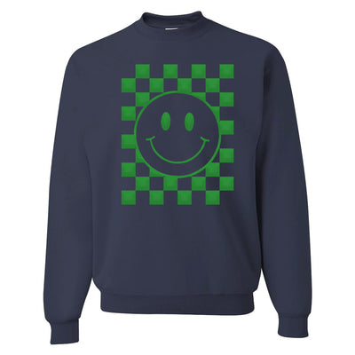 'Smiley Check' Puff Design Crewneck Sweatshirt