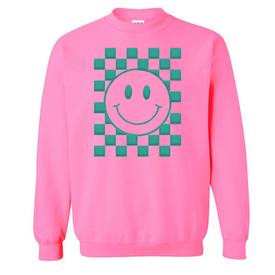 'Smiley Check' Puff Design Crewneck Sweatshirt