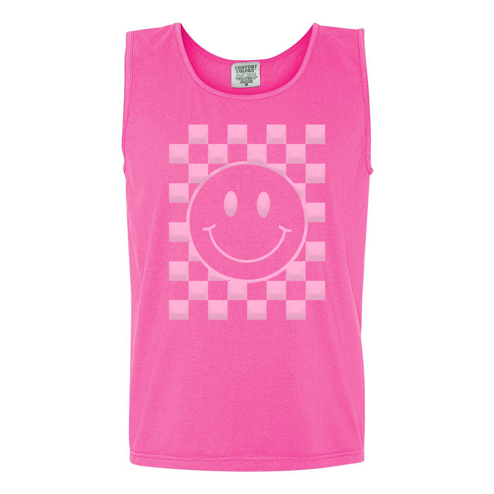 'Smiley Check' Puff Design Tank Top