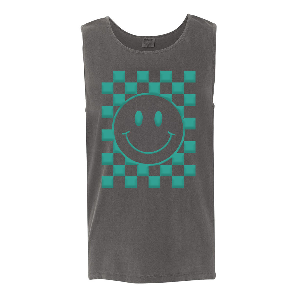 'Smiley Check' Puff Design Tank Top
