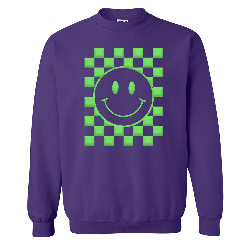 'Smiley Check' Puff Design Crewneck Sweatshirt