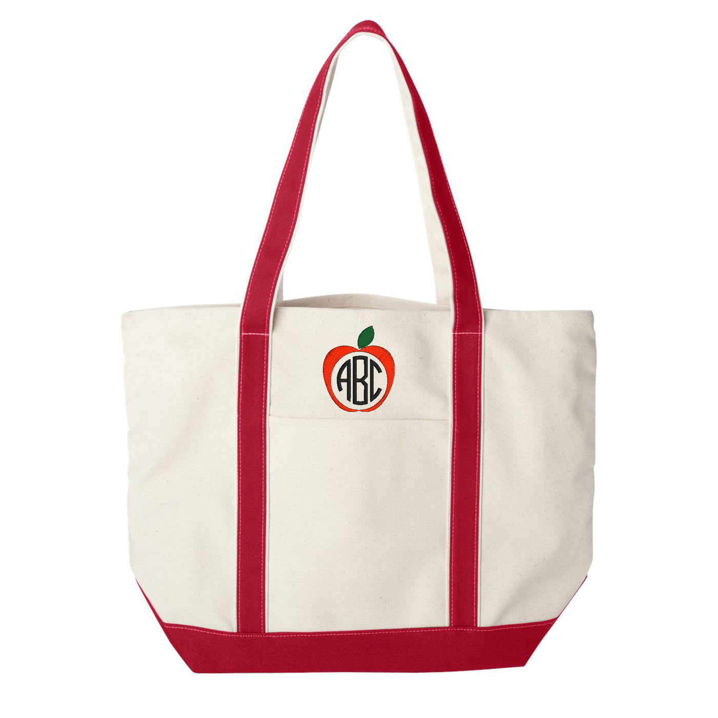 Monogrammed Apple Extra Large Canvas Boat Tote
