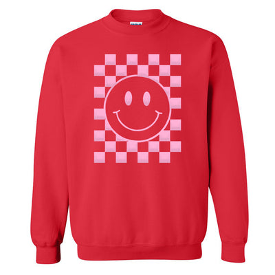 'Smiley Check' Puff Design Crewneck Sweatshirt