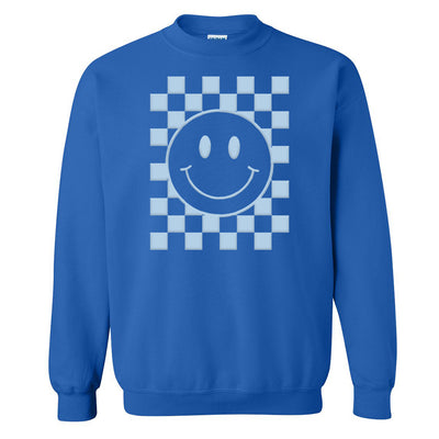'Smiley Check' Puff Design Crewneck Sweatshirt