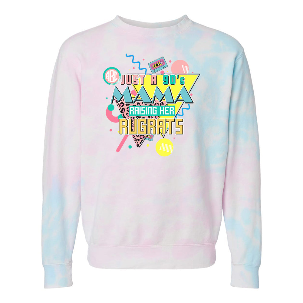 Monogrammed '90's Mama' Tie Dye Crewneck Sweatshirt